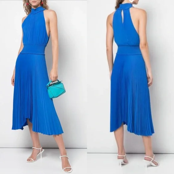 A.L.C. Renzo B Pleated Midi Dress in Adriatic Blue Size 0 - Picture 3 of 10